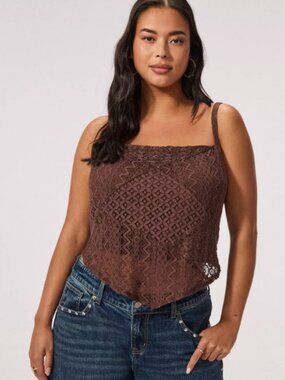 NWT Torrid Festi Lace Mix Cami Size 1 French Roast Boho Cottagecore Top